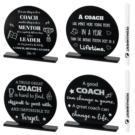 AellasNervalt 6Pcs Coach Wooden Sign Gift A Good Coach Can Change A Game Thanks Wood Keepsake with Stand Pen Office Classroom Desks Home Decor Coach Gifts for Basketball Soccer Softball Team