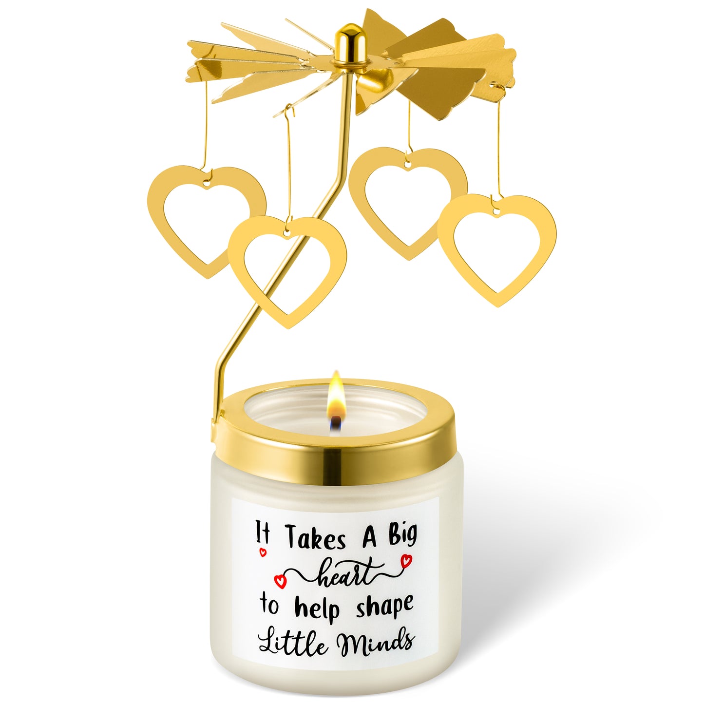 AellasNervalt Rotating Scented Candles Gifts for Teacher It Takes a Big Heart to Help Shape Little Minds Rose Fragrance Soy Wax Aromatherapy Candle with Gold Heart Charm Rotating Lid Holder Room Decor