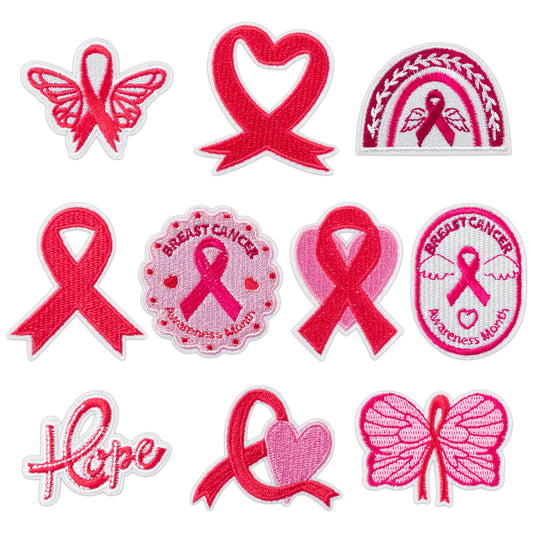 AellasNervalt 10 Pcs Breast Cancer Awareness Embroidered Patches Pink Ribbon with Heart Iron on Patches Hope Butterfly Heat Transfer Stickers DIY Accessories Gift for Women Girls Clothes Bag Shirt Hat