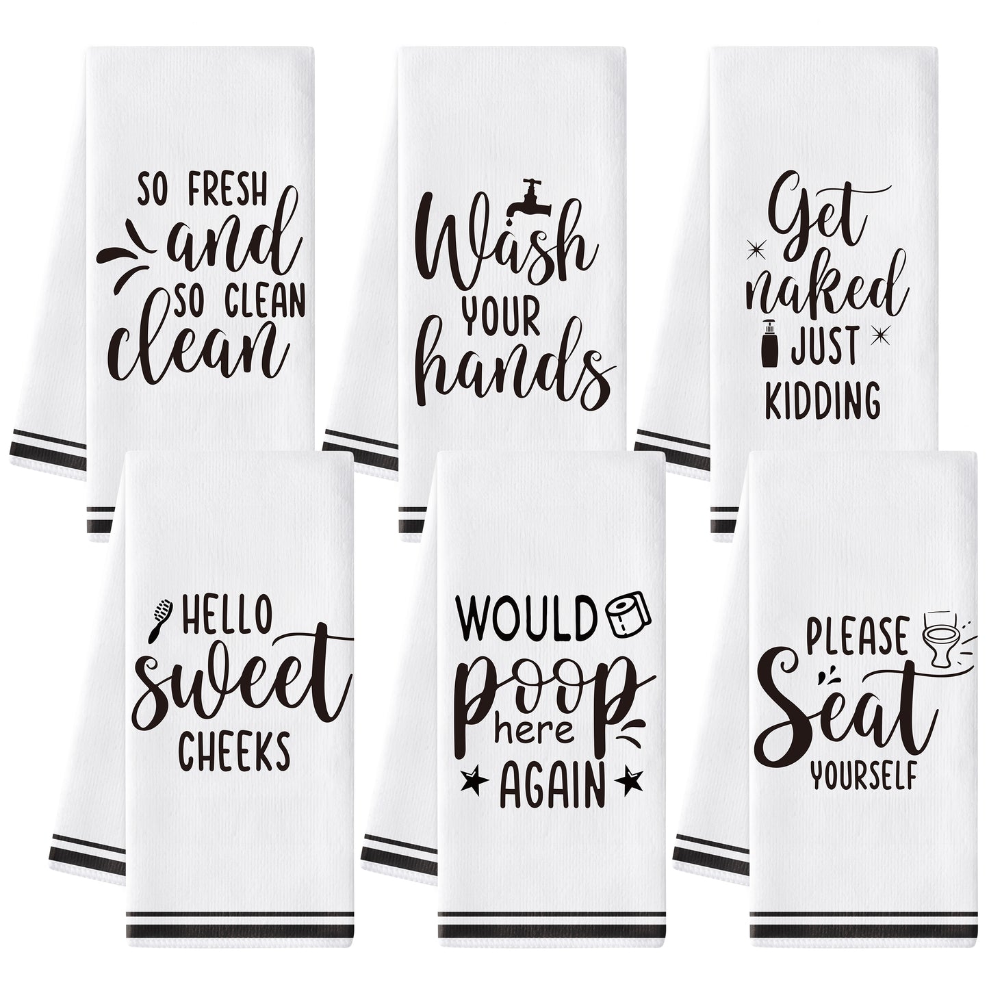 AellasNervalt Funny Sayings Hand Towel - 6Pcs Sweet Cheeks Fun Bathroom Decorative Absorbent Soft Polyester Towels for Bathroom Bar Dining Room Kitchen Decor, Housewarming Gift for Hostess Home Friend