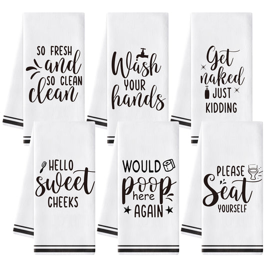 AellasNervalt Funny Sayings Hand Towel - 6Pcs Sweet Cheeks Fun Bathroom Decorative Absorbent Soft Polyester Towels for Bathroom Bar Dining Room Kitchen Decor, Housewarming Gift for Hostess Home Friend