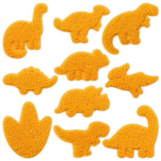 AellasNervalt 10 Pcs Dino Chicken Nuggets Chenille Patches Dinosaur Theme Heat Transfer Applique Washable Sew on Patches DIY Accessories for Boys Girls Kids Clothes Jackets Jeans Hat Backpack