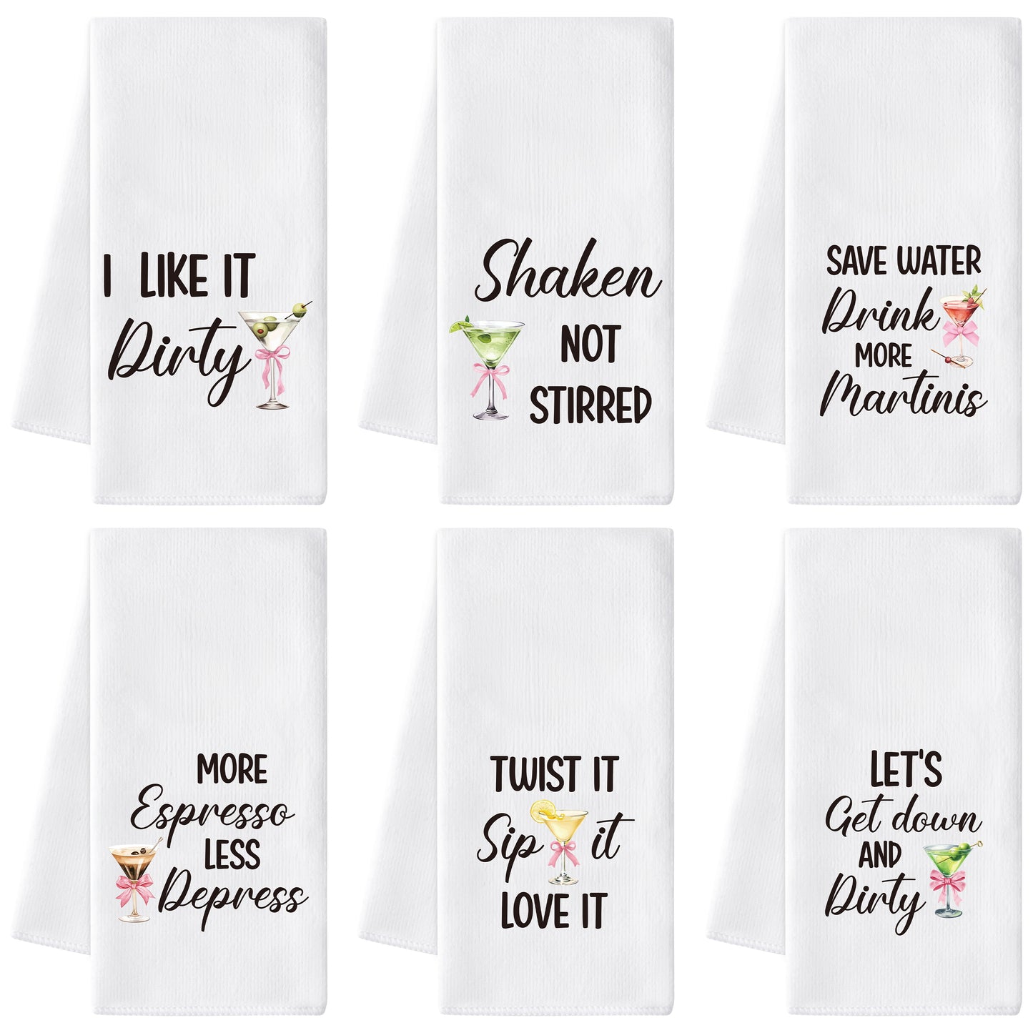 AellasNervalt Cocktail Martini Hand Towel - 6Pcs Martini Fun Bathroom Decorative Absorbent Soft Polyester Dish Towels for Bar Dining Room Kitchen Home Party Decor, Housewarming Gift for Hostess Girls