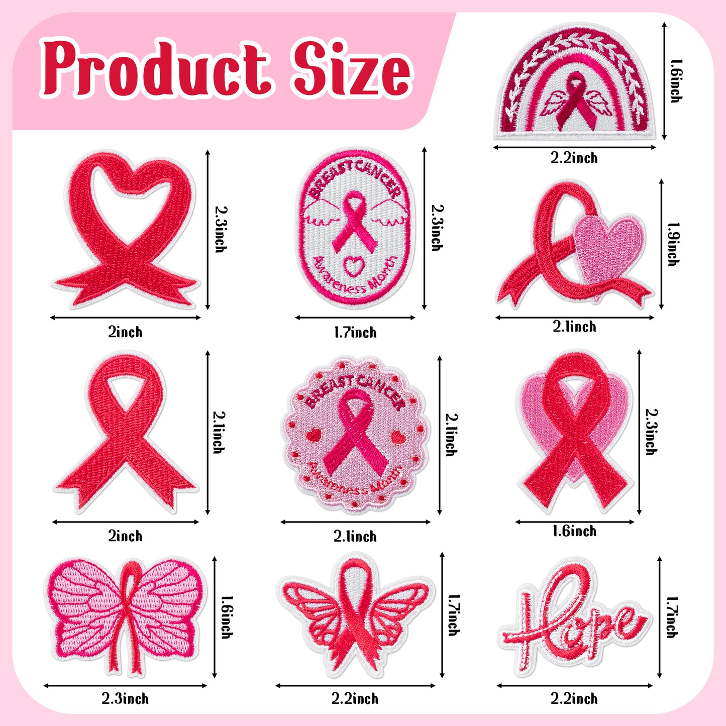 AellasNervalt 10 Pcs Breast Cancer Awareness Embroidered Patches Pink Ribbon with Heart Iron on Patches Hope Butterfly Heat Transfer Stickers DIY Accessories Gift for Women Girls Clothes Bag Shirt Hat