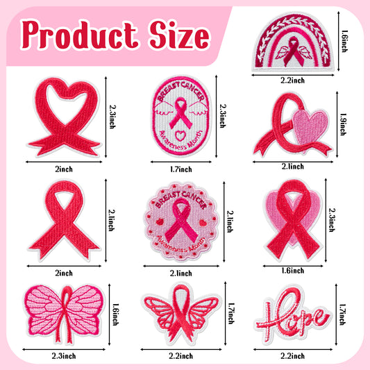 AellasNervalt 10 Pcs Breast Cancer Awareness Embroidered Patches Pink Ribbon with Heart Iron on Patches Hope Butterfly Heat Transfer Stickers DIY Accessories Gift for Women Girls Clothes Bag Shirt Hat