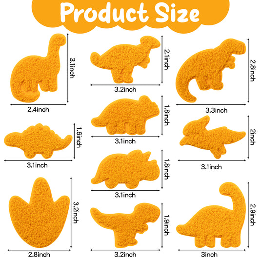 AellasNervalt 10 Pcs Dino Chicken Nuggets Chenille Patches Dinosaur Theme Heat Transfer Applique Washable Sew on Patches DIY Accessories for Boys Girls Kids Clothes Jackets Jeans Hat Backpack