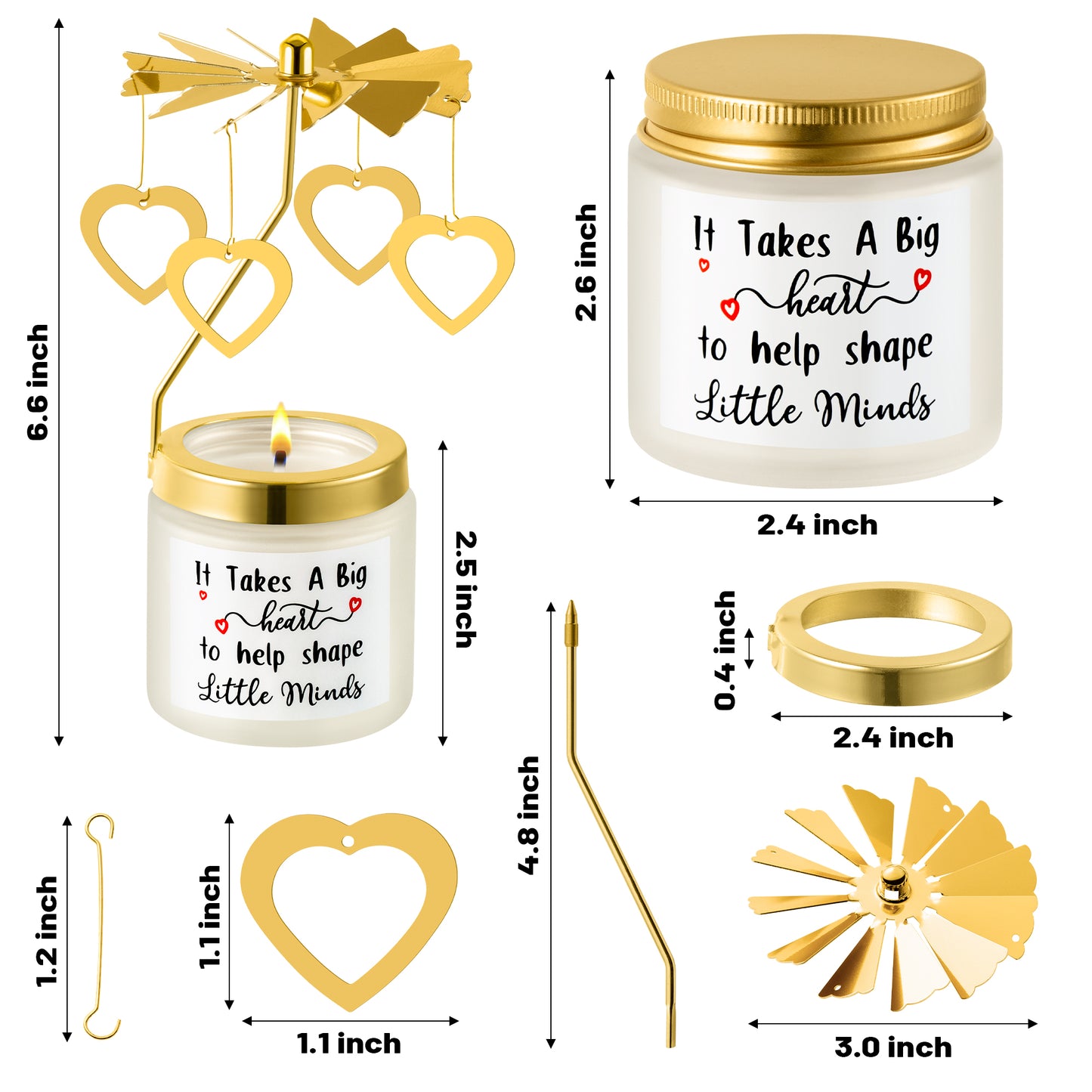 AellasNervalt Rotating Scented Candles Gifts for Teacher It Takes a Big Heart to Help Shape Little Minds Rose Fragrance Soy Wax Aromatherapy Candle with Gold Heart Charm Rotating Lid Holder Room Decor