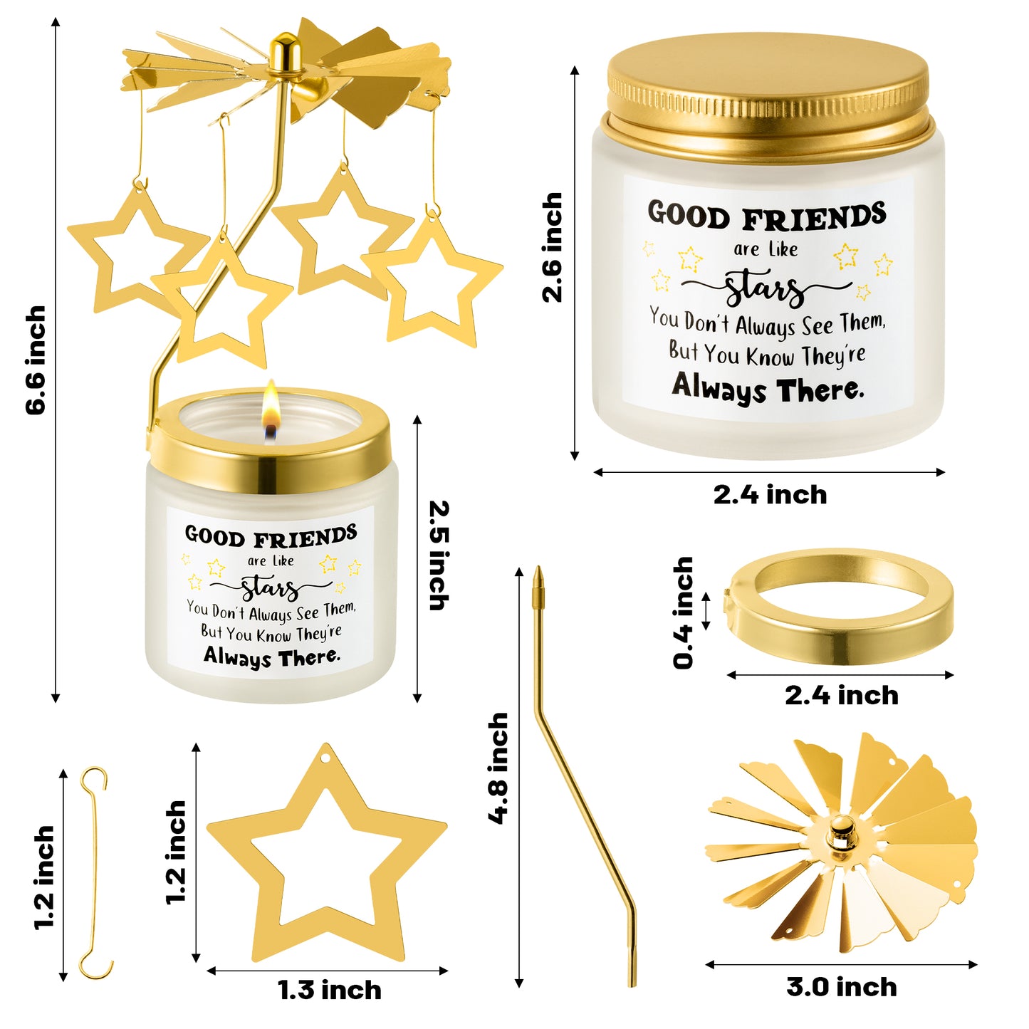 AellasNervalt Rotating Scented Candles Gifts for Friends Good Friends are The Stars Rose Fragrance Soy Wax Aromatherapy Candle with Gold Star Charm Rotating Lid Holder Exquisite Room Decor Supplies