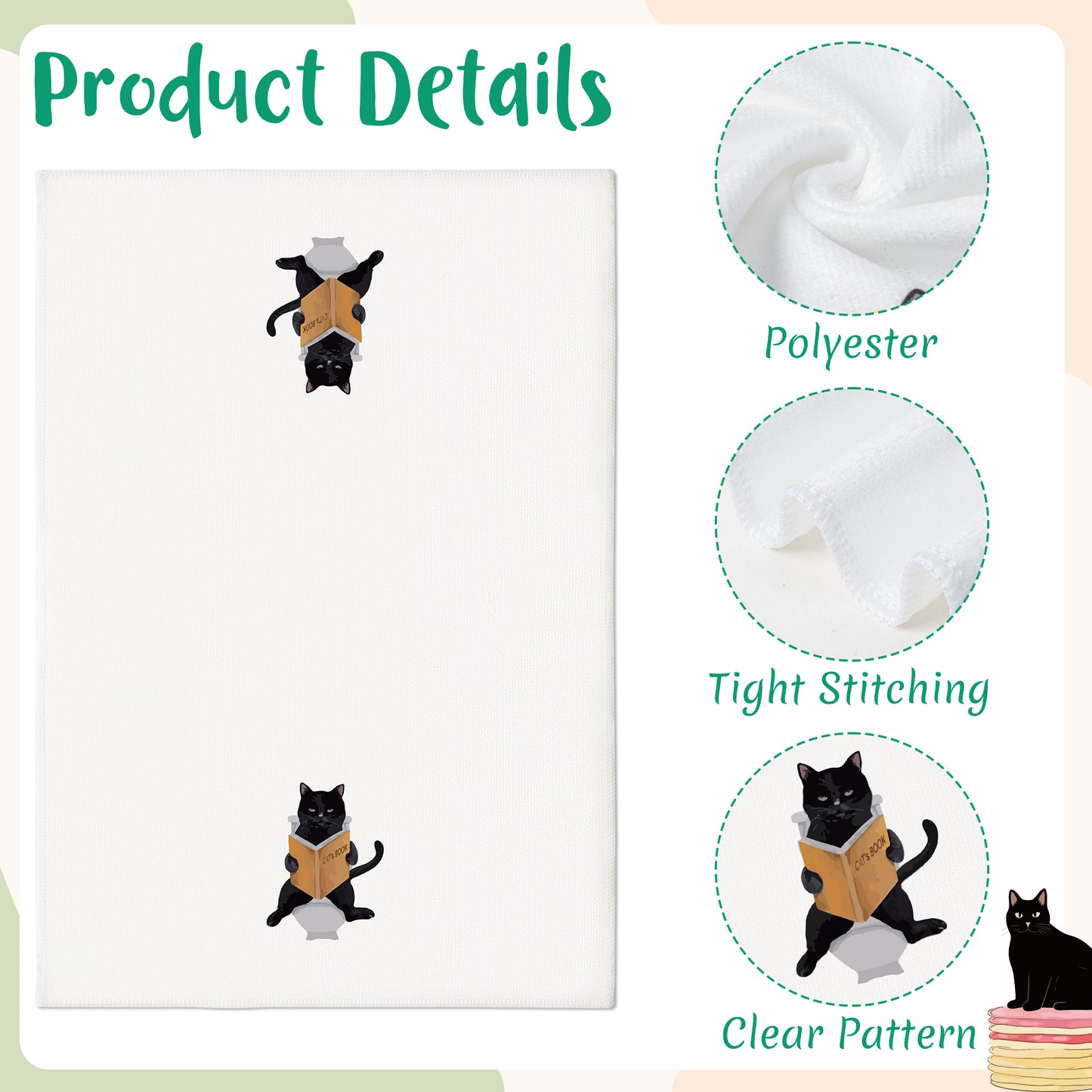 AellasNervalt Black Cat Hand Towel - 6Pcs Funny Bathroom Black Cat Decorative Kitchen Dish Towels Set Absorbent Polyester Towels for Bath Bar Dining Room Decor, Housewarming Gift for Hostess & Home