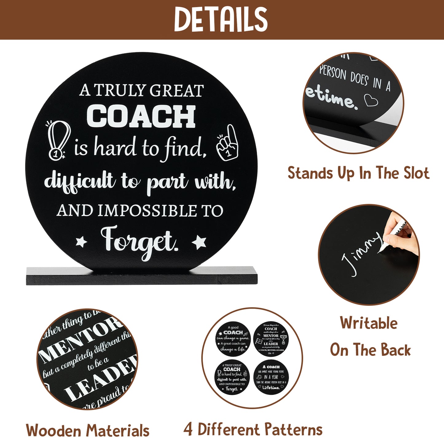 AellasNervalt 6Pcs Coach Wooden Sign Gift A Good Coach Can Change A Game Thanks Wood Keepsake with Stand Pen Office Classroom Desks Home Decor Coach Gifts for Basketball Soccer Softball Team