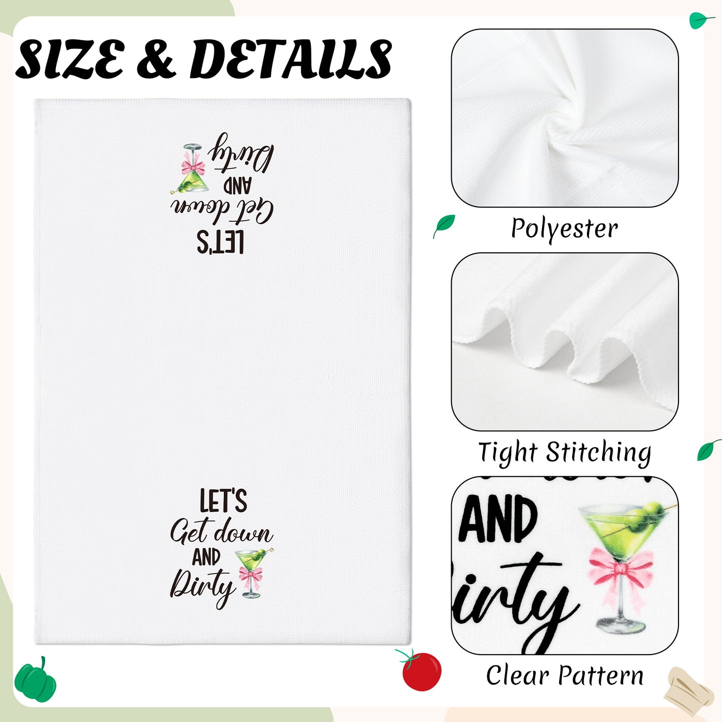 AellasNervalt Cocktail Martini Hand Towel - 6Pcs Martini Fun Bathroom Decorative Absorbent Soft Polyester Dish Towels for Bar Dining Room Kitchen Home Party Decor, Housewarming Gift for Hostess Girls