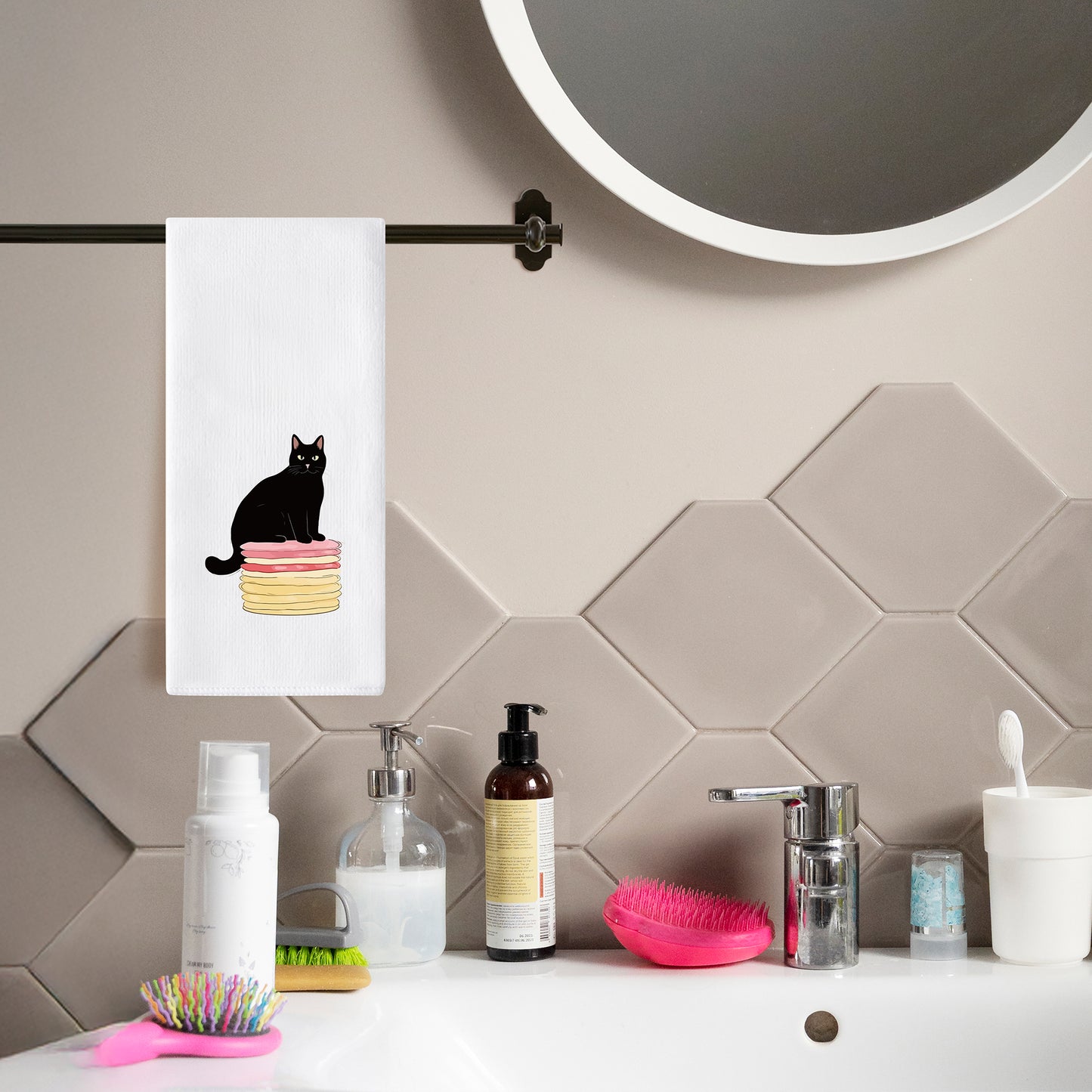 AellasNervalt Black Cat Hand Towel - 6Pcs Funny Bathroom Black Cat Decorative Kitchen Dish Towels Set Absorbent Polyester Towels for Bath Bar Dining Room Decor, Housewarming Gift for Hostess & Home