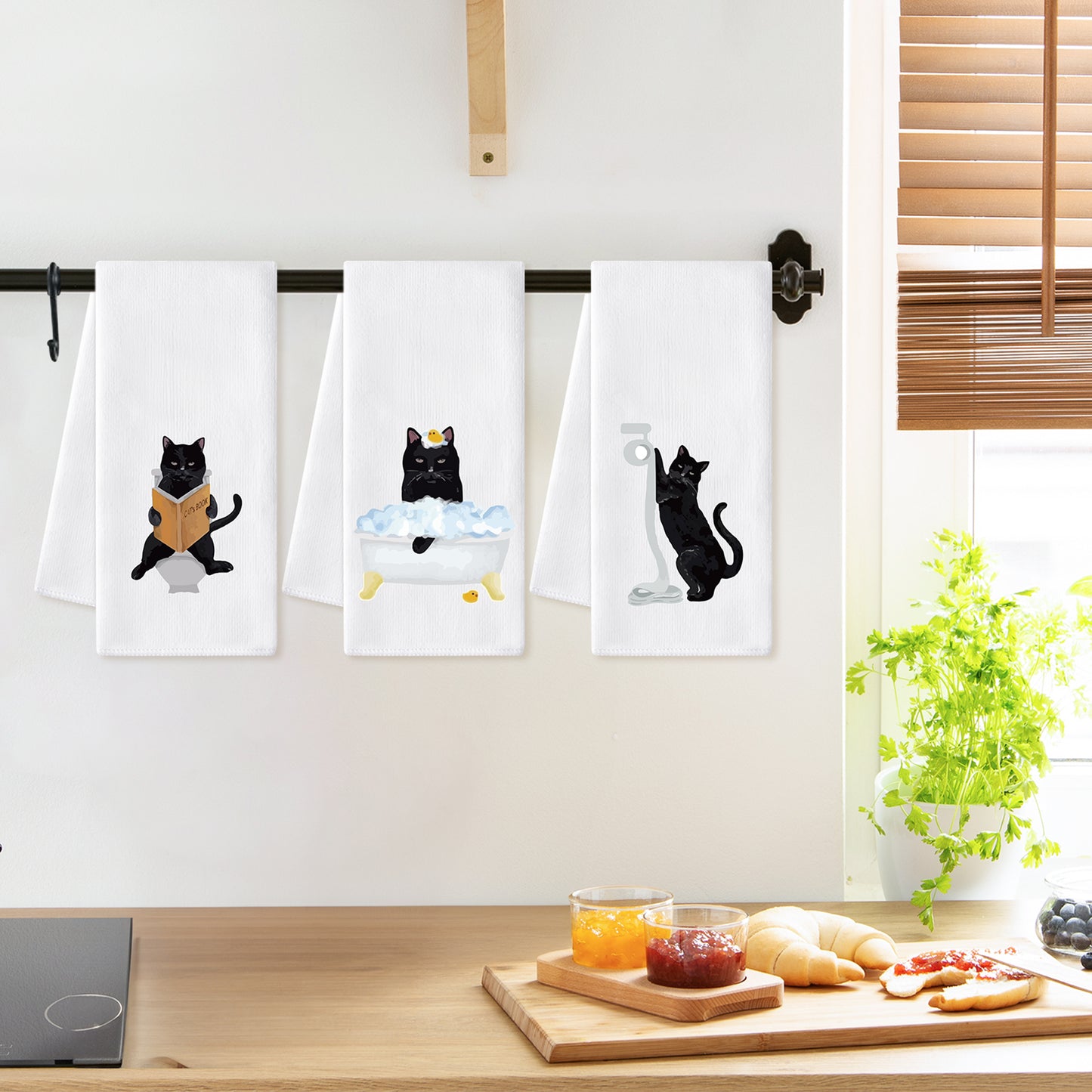 AellasNervalt Black Cat Hand Towel - 6Pcs Funny Bathroom Black Cat Decorative Kitchen Dish Towels Set Absorbent Polyester Towels for Bath Bar Dining Room Decor, Housewarming Gift for Hostess & Home