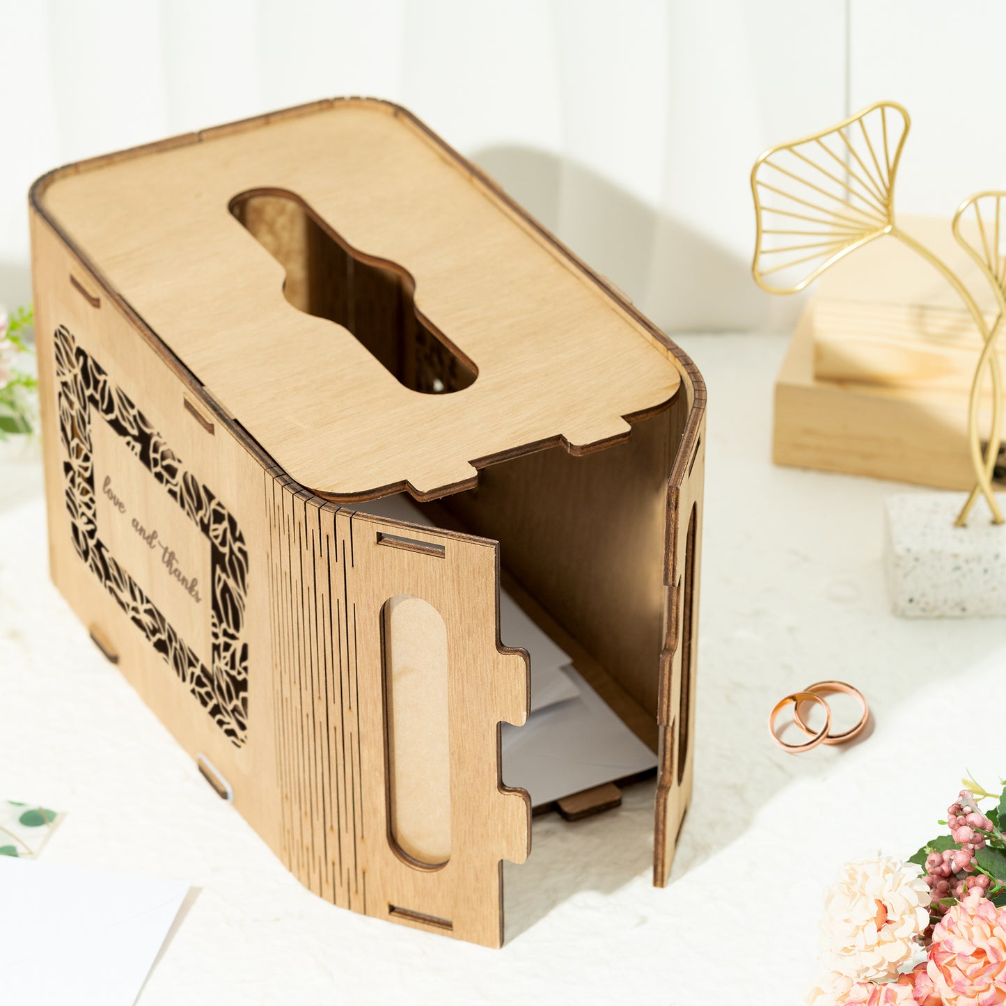 AellasNervalt Wedding Wood Card Box Love and Thanks Gift Card Box Acrylic Wooden Rustic DIY Money Box Holder for Marriage Birthday Anniversary Banquet Graduation Party Reception Collection Envelope