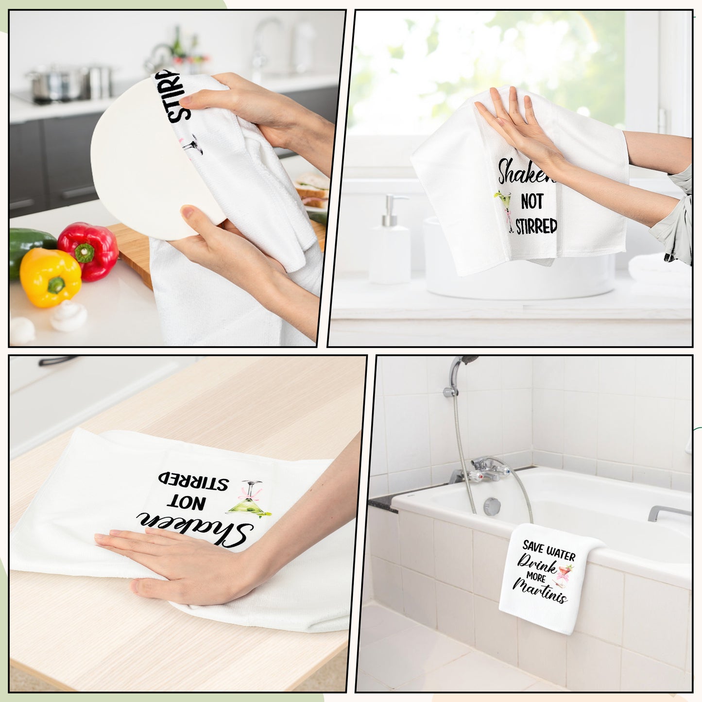 AellasNervalt Cocktail Martini Hand Towel - 6Pcs Martini Fun Bathroom Decorative Absorbent Soft Polyester Dish Towels for Bar Dining Room Kitchen Home Party Decor, Housewarming Gift for Hostess Girls