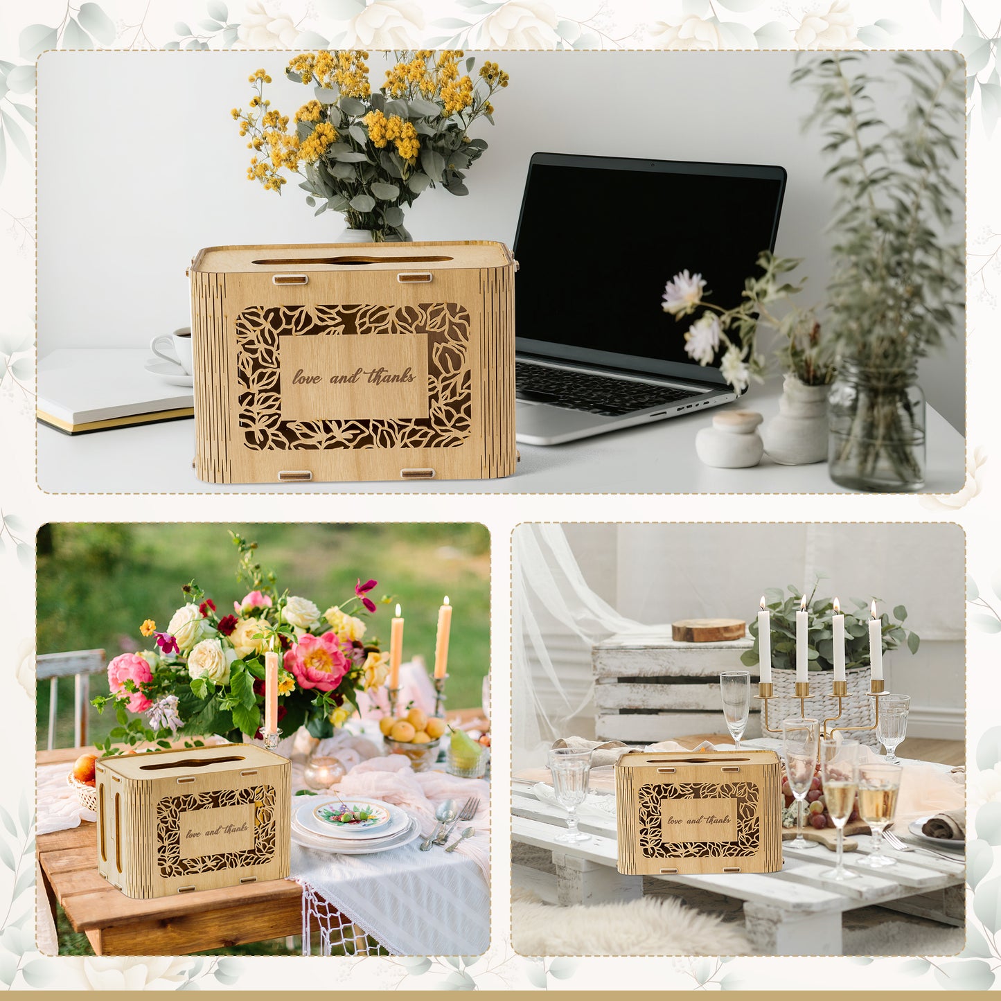 AellasNervalt Wedding Wood Card Box Love and Thanks Gift Card Box Acrylic Wooden Rustic DIY Money Box Holder for Marriage Birthday Anniversary Banquet Graduation Party Reception Collection Envelope