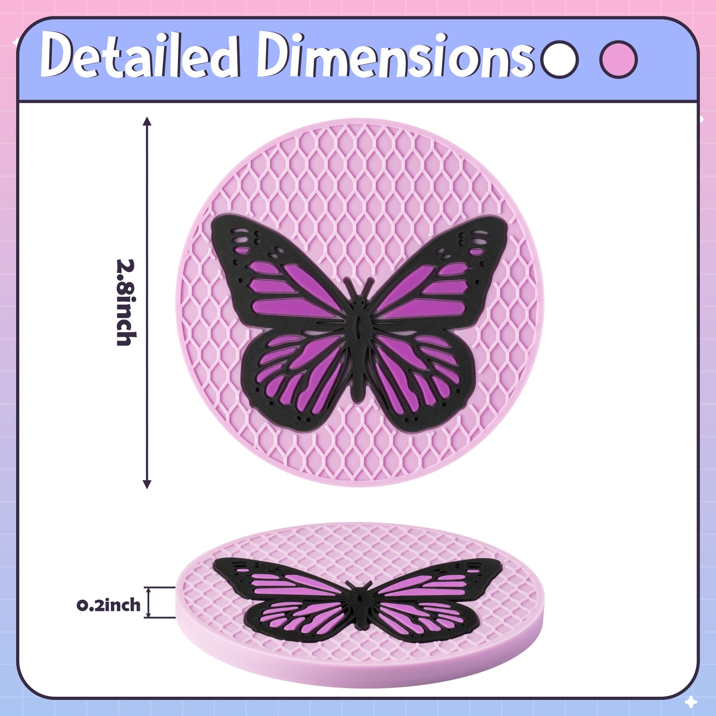 AellasNervalt 4Pcs Y2k Car Cup Coaster Preppy Non-Slip Silicone Drink Coasters Butterfly Rabbit Heart Cup Holder Heat Resistant Cups Mat Housewarming Gift Auto Accessories for Girls Pink Purple 2.8 In