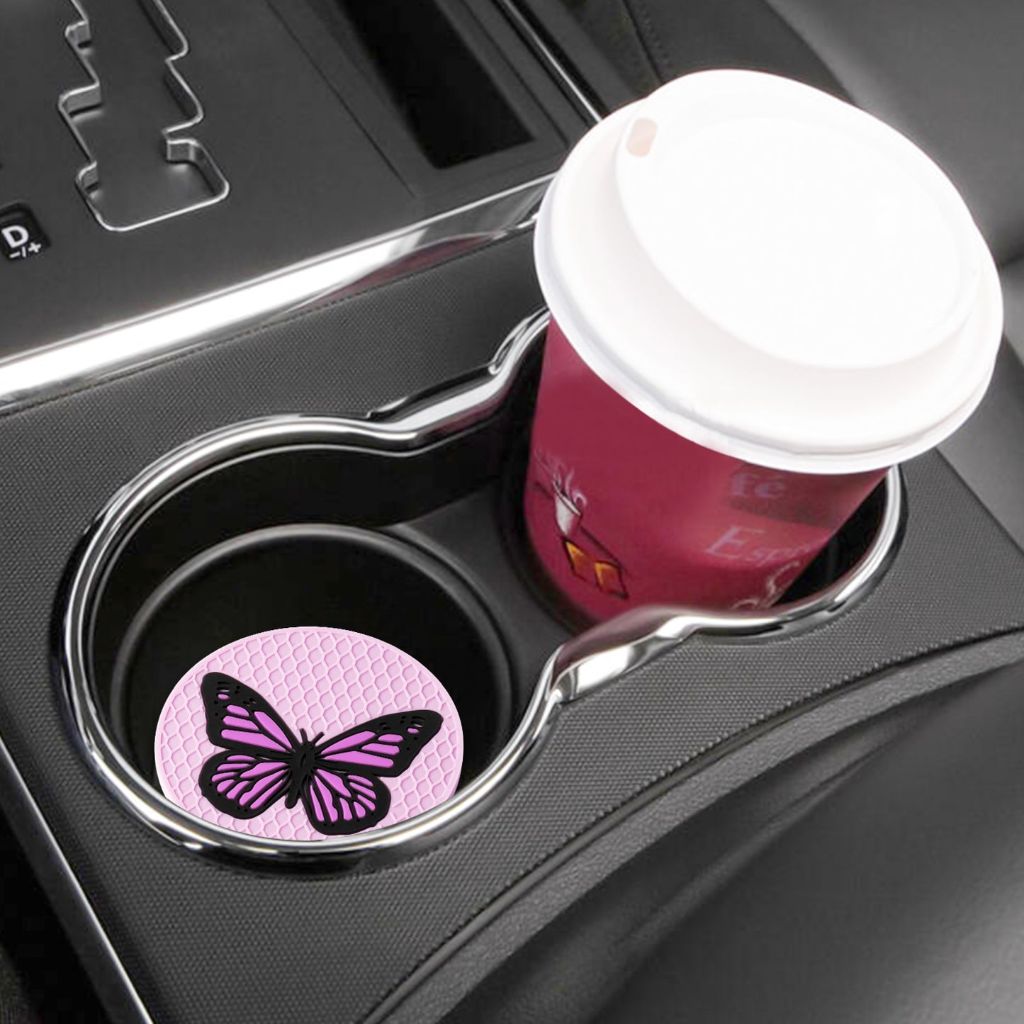 AellasNervalt 4Pcs Y2k Car Cup Coaster Preppy Non-Slip Silicone Drink Coasters Butterfly Rabbit Heart Cup Holder Heat Resistant Cups Mat Housewarming Gift Auto Accessories for Girls Pink Purple 2.8 In