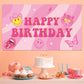 AellasNervalt Preppy Birthday Party Backdrop Hot Pink Smiling Face Lip Butterfly Banner Extra Large Y2k Happy Birthday Background Banners Photo Booth Prop Decor Supplies for Girls Party 6.5 x 3.7 ft