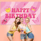 AellasNervalt Preppy Birthday Party Backdrop Hot Pink Smiling Face Lip Butterfly Banner Extra Large Y2k Happy Birthday Background Banners Photo Booth Prop Decor Supplies for Girls Party 6.5 x 3.7 ft